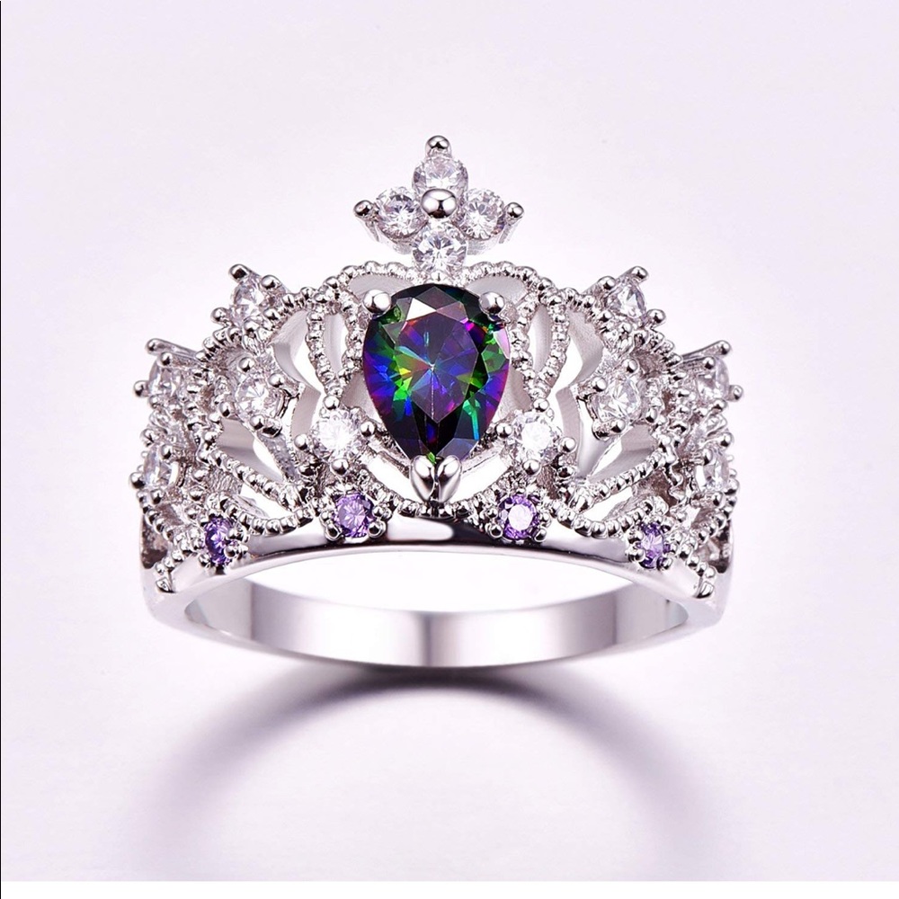 New 🛑925 Sterling Silver Rainbow Tiara Crown